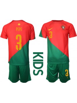 Portugal Pepe #3 Heimtrikotsatz für Kinder WM 2022 Kurzarm (+ Kurze Hosen)